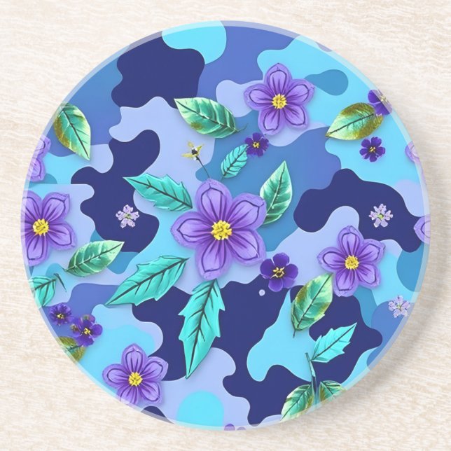 Dessous de verre rond en grès bleu camouflage (Devant)