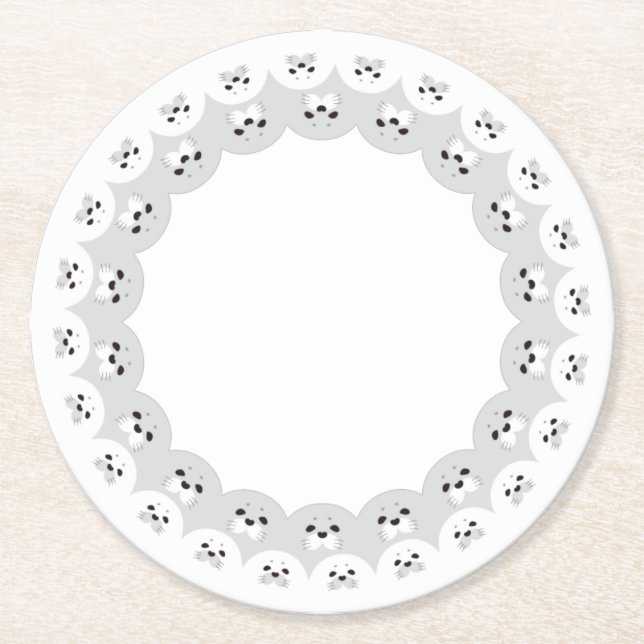 DESSOUS-DE-VERRE ROND EN PAPIER ぐるっとあにまる「カワイイアザラシ親子」 (Devant)