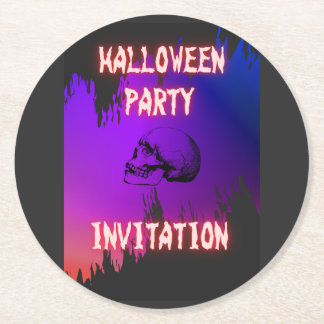 DESSOUS-DE-VERRE ROND EN PAPIER 骸骨イラストのハロウィンパーティー用