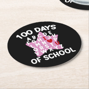 Dessous-de-verre Rond En Papier 100 jours d'école Alphabet 100ème jour Enseignant