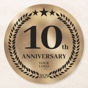 Dessous-de-verre Rond En Papier 10e anniversaire de l'entreprise Logo Gold