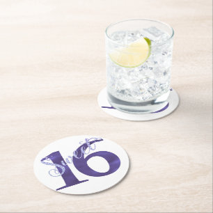 Dessous-de-verre Rond En Papier 16 ans Aquarelle violette Grunge et Parties scin