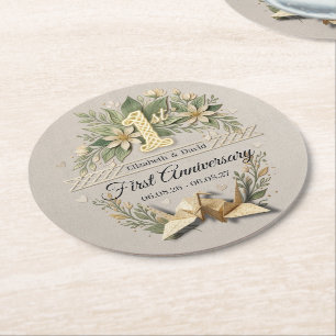 Dessous-de-verre Rond En Papier 1ère Noces de Papier Anniversaire de Mariage Flora
