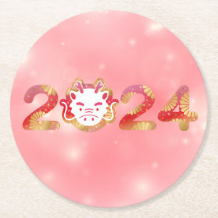 Dessous-de-verre Rond En Papier 2024, Nouvel An chinois, Dragon