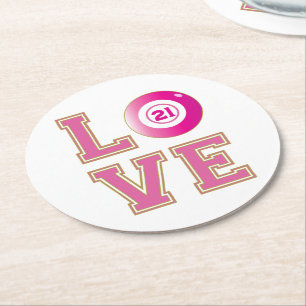 Dessous-de-verre Rond En Papier 21e Anniversaire Pink Bingo Ball Personnalisé