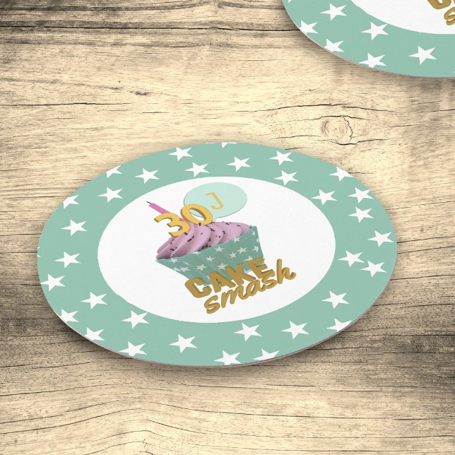 Dessous-de-verre Rond En Papier 30e anniversaire Cupcake Smash Dessous de verre pa (A cake smash coaster for your 30th birthday cake smash part. Just add your initial)