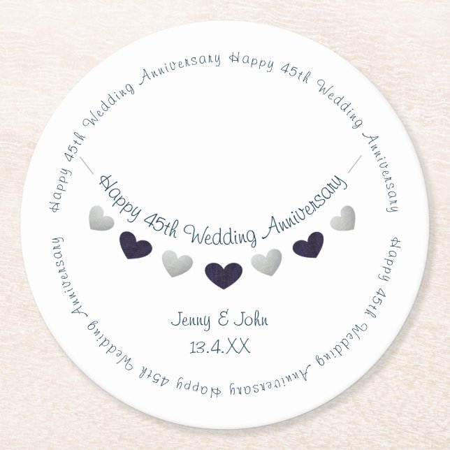 Dessous-de-verre Rond En Papier 45e saphir mariage anniversaire bunting (Devant)