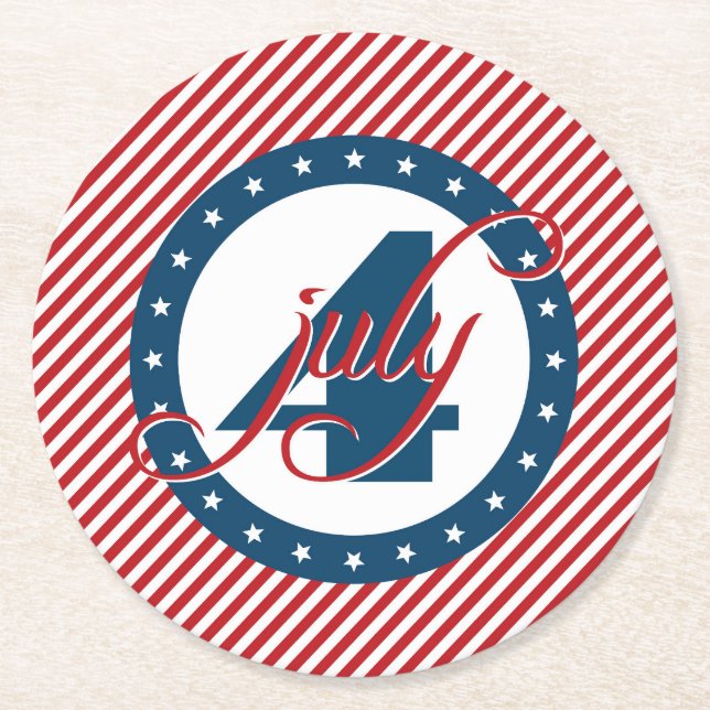 Dessous-de-verre Rond En Papier 4 juillet Étoiles et rayures (Devant)