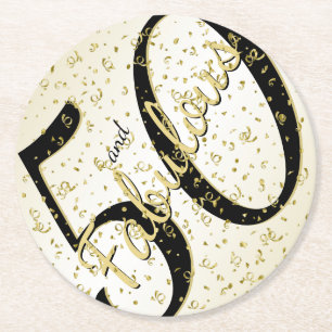 Dessous-de-verre Rond En Papier 50 et fabuleux anniversaire de fête Noir/Or