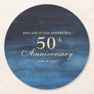 Dessous-de-verre Rond En Papier 50e anniversaire de Mariage bleu de la Marine