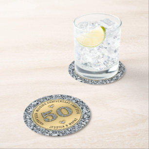 Dessous-de-verre Rond En Papier 50e anniversaire du mariage or et diamants blancs