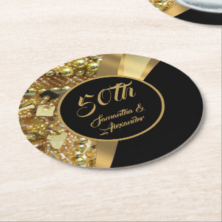 Dessous-de-verre Rond En Papier 50th golden wedding anniversary round paper coaste