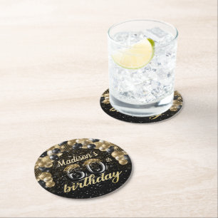 Dessous-de-verre Rond En Papier 60e anniversaire personnalisé Black Gold