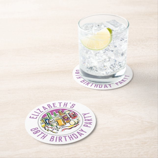 Dessous-de-verre Rond En Papier 80e anniversaire Dessous de verre de papier rond (En situation)