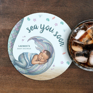 Dessous-de-verre Rond En Papier À la mer bientôt Baby Shower petite sirène