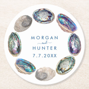 Dessous-de-verre Rond En Papier Abalone Shell coloré aquarelle plage Mariage