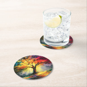 Dessous-de-verre Rond En Papier Abstraite nature spirituelle Arbre de vie