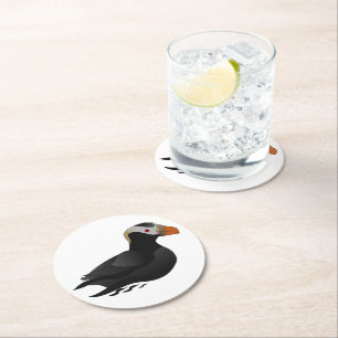 Dessous-de-verre Rond En Papier Adorable Crested Puffin Cartoon Natation