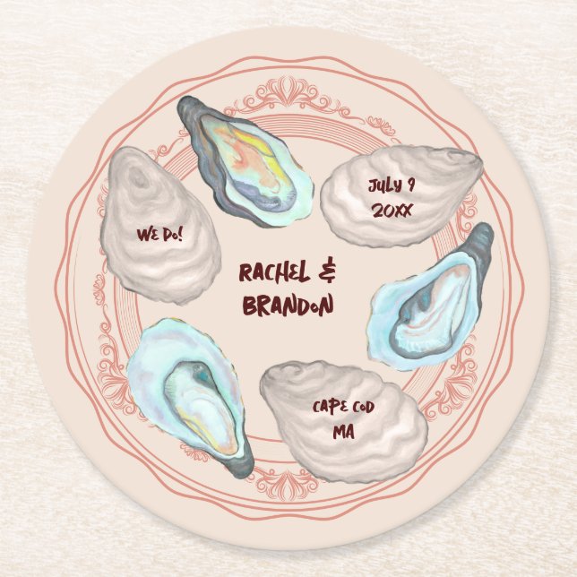 Dessous-de-verre Rond En Papier Adorable Oyster Roast "Plate" Coastal Wedding (Devant)