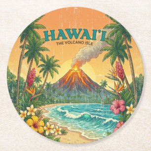 Dessous-de-verre Rond En Papier Affiches de voyage hawaïennes vintage - Île d'Hawa