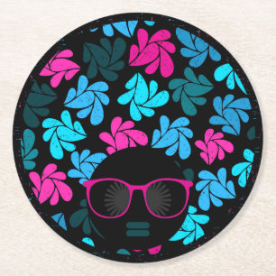 Dessous-de-verre Rond En Papier Afro Diva Turquoise & Rose Chaud