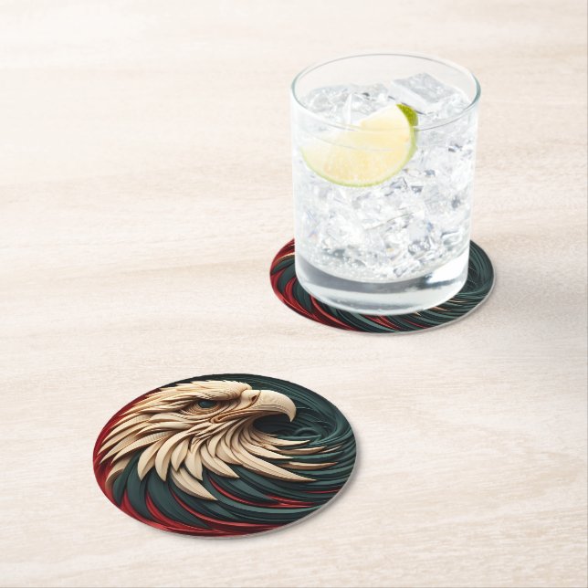 Dessous-de-verre Rond En Papier Aigle Majestueux Émerge d'un Cercle  (En situation)