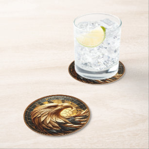 Dessous-de-verre Rond En Papier Aigle majestueux s'élevant à travers un vitrail