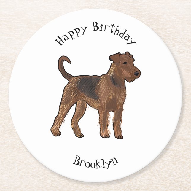 Dessous-de-verre Rond En Papier Airedale terrier dog cartoon (Devant)