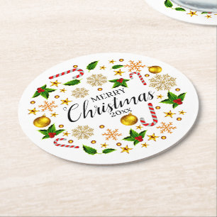 Dessous-de-verre Rond En Papier Ajouter Année Joyeux Noël 20xx Thème de Noël