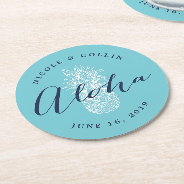 Dessous-de-verre Rond En Papier Aloha Aquarelle tropicale ananas (Incliné)
