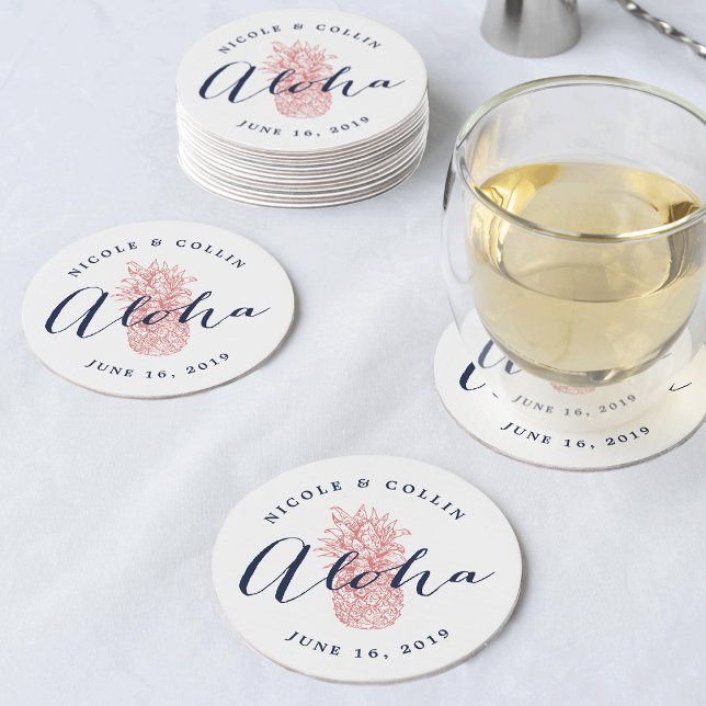 Dessous-de-verre Rond En Papier Aloha Aquarelle tropicale ananas (Créateur téléchargé)