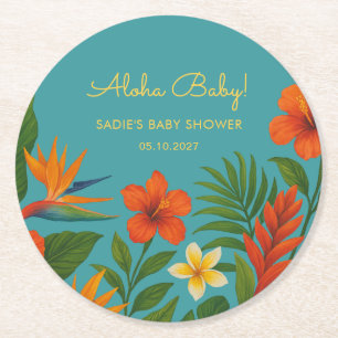 Dessous-de-verre Rond En Papier Aloha Bébé ! Élégante Baby Shower Tropicale