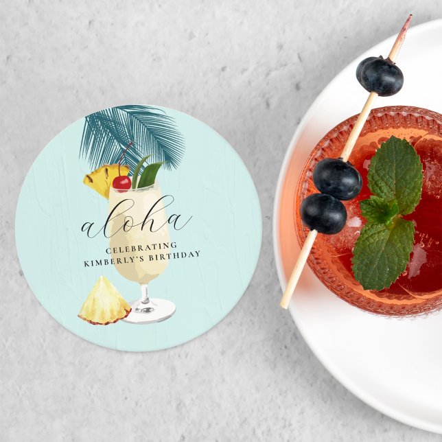 Dessous-de-verre Rond En Papier Aloha Pina Colada Green Cocktail fête d'anniversai (Créateur téléchargé)