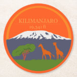 Dessous-de-verre Rond En Papier Altitude du Kilimandjaro<br><div class="desc">Ce design présente deux girafes debout sous le Mont Kilimandjaro en Afrique ! Cette version inclut l'altitude (3 000 m).</div>