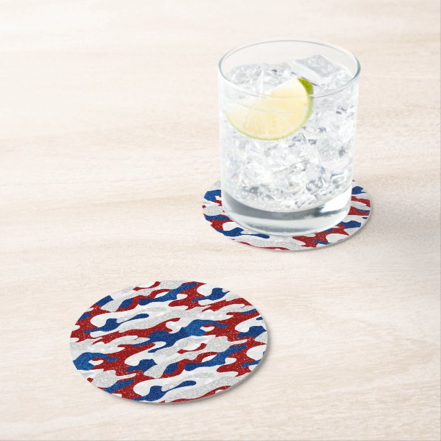 Dessous-de-verre Rond En Papier American Camo Juillet 4 Parties scintillant (En situation)