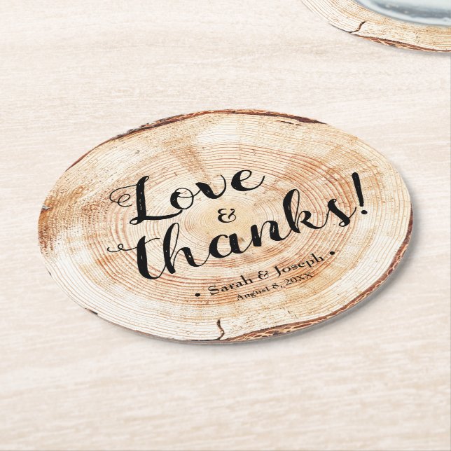 Dessous-de-verre Rond En Papier Amour et merci Mariage rustique unique faveurs (Incliné)