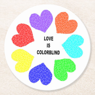 Dessous-de-verre Rond En Papier Amour Interracial Rainbow Hearts Dessous de verre