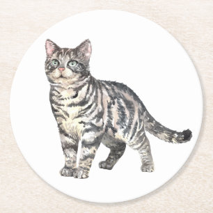 Dessous-de-verre Rond En Papier Amoureux des chats mignon Tabby Kitten Grey Tiger
