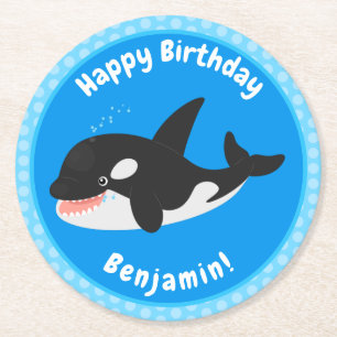 Dessous-de-verre Rond En Papier Amusante baleine orque mignonne dessin animé