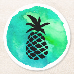 Dessous-de-verre Rond En Papier Ananas Bleu Vert