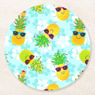 Dessous-de-verre Rond En Papier Ananas de Noël Tropical
