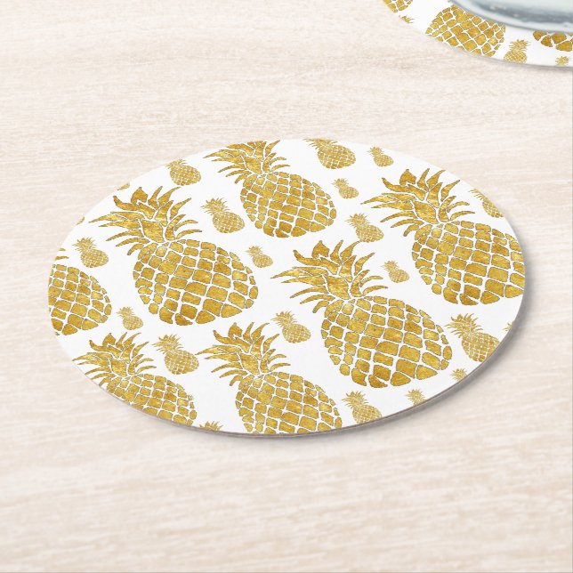 Dessous-de-verre Rond En Papier ananas doré (Incliné)