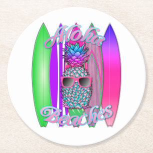 Dessous-de-verre Rond En Papier Ananas surfant Aloha d'amusement tropical de