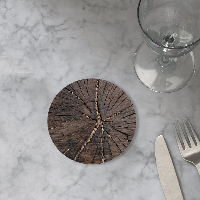 Dessous-de-verre Rond En Papier Ancien arbre en tranches de bois (Créateur téléchargé)