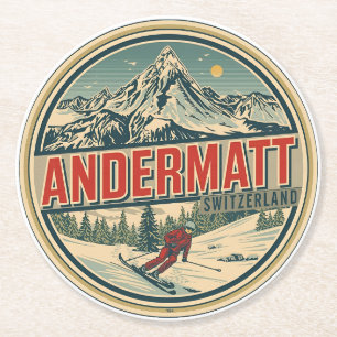 Dessous-de-verre Rond En Papier Ancienne station de ski ANDERMATT en Suisse Cadeau