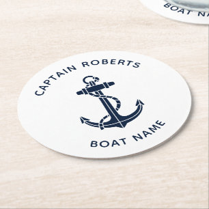 Dessous-de-verre Rond En Papier Ancre de bateau moderne nom du capitaine coutume n