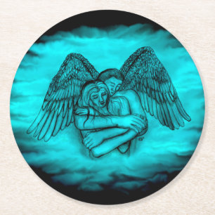 Dessous-de-verre Rond En Papier Angel Eros en amour, design noir et vert