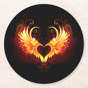 Dessous-de-verre Rond En Papier Angel Fire Heart with Wings