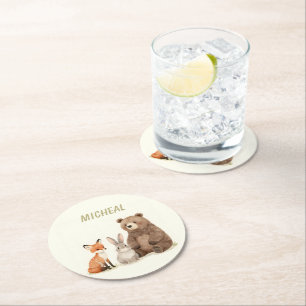 Dessous-de-verre Rond En Papier Animaux de la forêt de la forêt de Monogram