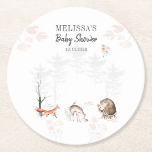 Dessous-de-verre Rond En Papier Animaux de la forêt Fête de naissance en forêt